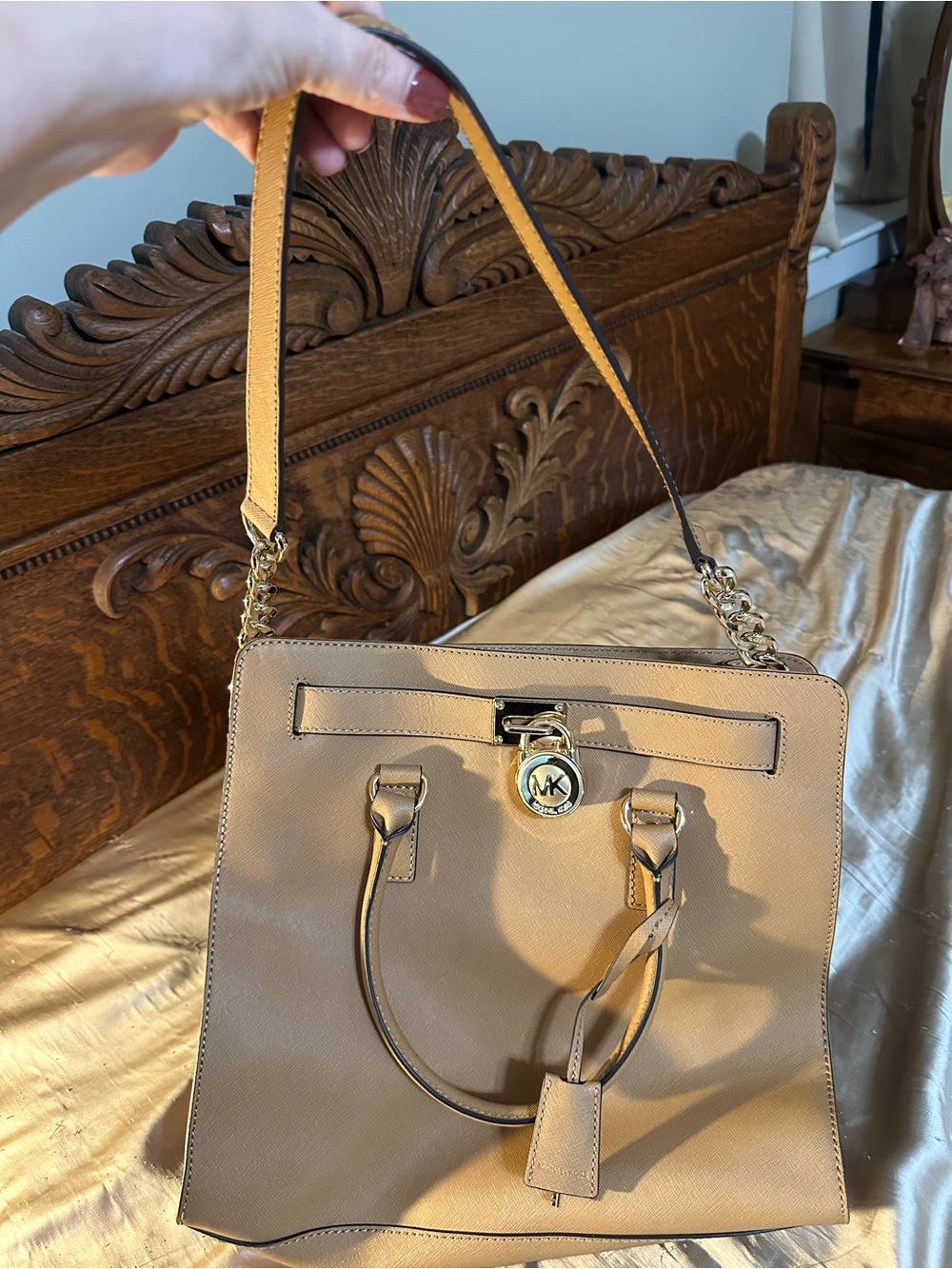 Michael Kors Tan Saffiano Leather Tote with Gold Hardware